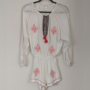 New Eberjey white cotton embroidered romper S